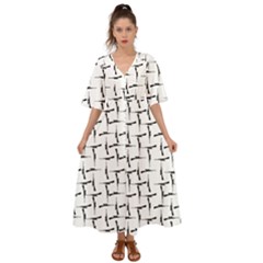 Precision Pursuit: Hunting Motif Black And White Pattern Kimono Sleeve Boho Dress by dflcprintsclothing