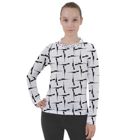 Precision Pursuit: Hunting Motif Black And White Pattern Women s Pique Long Sleeve Tee by dflcprintsclothing