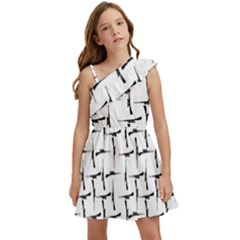 Precision Pursuit: Hunting Motif Black And White Pattern Kids  One Shoulder Party Dress by dflcprintsclothing