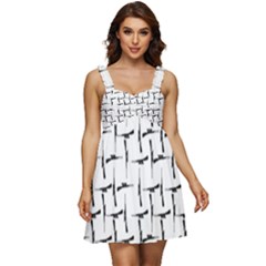 Precision Pursuit: Hunting Motif Black And White Pattern Ruffle Strap Babydoll Chiffon Dress by dflcprintsclothing