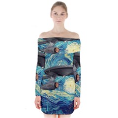 Star Trek Starship The Starry Night Van Gogh Long Sleeve Off Shoulder Dress by Semog4