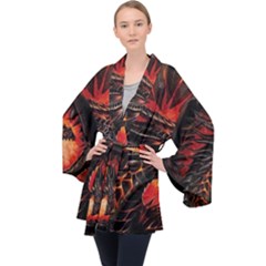 Dragon Fire Long Sleeve Velvet Kimono  by Semog4