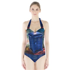 The Police Box Tardis Time Travel Device Used Doctor Who Halter Swimsuit