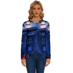 The Police Box Tardis Time Travel Device Used Doctor Who Long Sleeve Crew Neck Pullover Top by Semog4