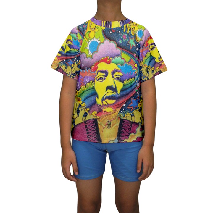 Psychedelic Rock Jimi Hendrix Kids  Short Sleeve Swimwear