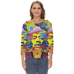 Psychedelic Rock Jimi Hendrix Cut Out Wide Sleeve Top
