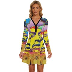 Psychedelic Rock Jimi Hendrix Long Sleeve Deep V Mini Dress  by Semog4