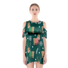 Cute Christmas Pattern Doodle Shoulder Cutout One Piece Dress