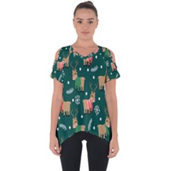 Cute Christmas Pattern Doodle Cut Out Side Drop Tee