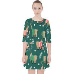 Cute Christmas Pattern Doodle Quarter Sleeve Pocket Dress