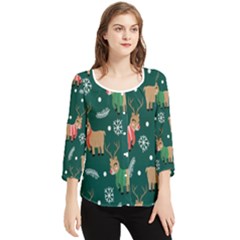 Cute Christmas Pattern Doodle Chiffon Quarter Sleeve Blouse