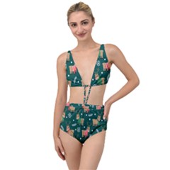 Cute Christmas Pattern Doodle Tied Up Two Piece Swimsuit