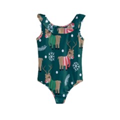 Cute Christmas Pattern Doodle Kids  Frill Swimsuit