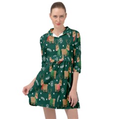 Cute Christmas Pattern Doodle Mini Skater Shirt Dress