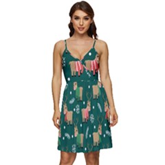 Cute Christmas Pattern Doodle V-Neck Pocket Summer Dress 