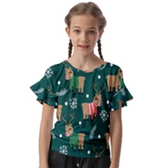 Cute Christmas Pattern Doodle Kids  Cut Out Flutter Sleeves