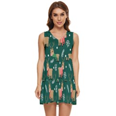 Cute Christmas Pattern Doodle Tiered Sleeveless Mini Dress