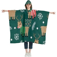 Cute Christmas Pattern Doodle Women s Hooded Rain Ponchos