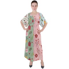 Flat Christmas Pattern Collection V-neck Boho Style Maxi Dress