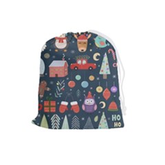 Vector Set Cute Christmas Elements santa-penguin Deer Bear Fox Owl Trees Snowman Bird Angel More Drawstring Pouch (Large)