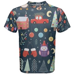 Vector Set Cute Christmas Elements santa-penguin Deer Bear Fox Owl Trees Snowman Bird Angel More Men s Cotton Tee