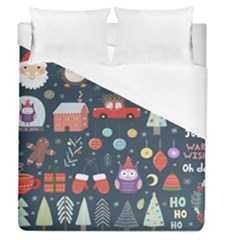 Vector Set Cute Christmas Elements santa-penguin Deer Bear Fox Owl Trees Snowman Bird Angel More Duvet Cover (Queen Size)