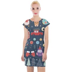 Vector Set Cute Christmas Elements santa-penguin Deer Bear Fox Owl Trees Snowman Bird Angel More Cap Sleeve Bodycon Dress