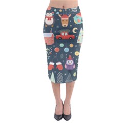 Vector Set Cute Christmas Elements santa-penguin Deer Bear Fox Owl Trees Snowman Bird Angel More Midi Pencil Skirt