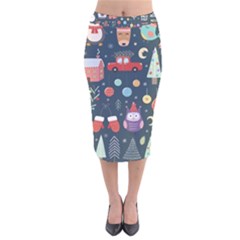 Vector Set Cute Christmas Elements santa-penguin Deer Bear Fox Owl Trees Snowman Bird Angel More Velvet Midi Pencil Skirt