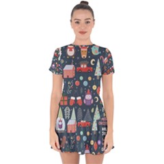 Vector Set Cute Christmas Elements santa-penguin Deer Bear Fox Owl Trees Snowman Bird Angel More Drop Hem Mini Chiffon Dress