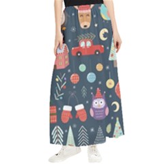 Vector Set Cute Christmas Elements santa-penguin Deer Bear Fox Owl Trees Snowman Bird Angel More Maxi Chiffon Skirt