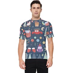 Vector Set Cute Christmas Elements santa-penguin Deer Bear Fox Owl Trees Snowman Bird Angel More Men s Short Sleeve Rash Guard