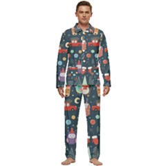 Vector Set Cute Christmas Elements santa-penguin Deer Bear Fox Owl Trees Snowman Bird Angel More Men s Long Sleeve Velvet Pocket Pajamas Set