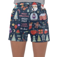 Vector Set Cute Christmas Elements Santa Penguin Deer Bear Fox Owl Trees Snowman Bird Angel More Sleepwear Shorts