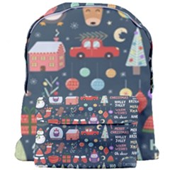 Vector Set Cute Christmas Elements Santa Penguin Deer Bear Fox Owl Trees Snowman Bird Angel More Giant Full Print Backpack