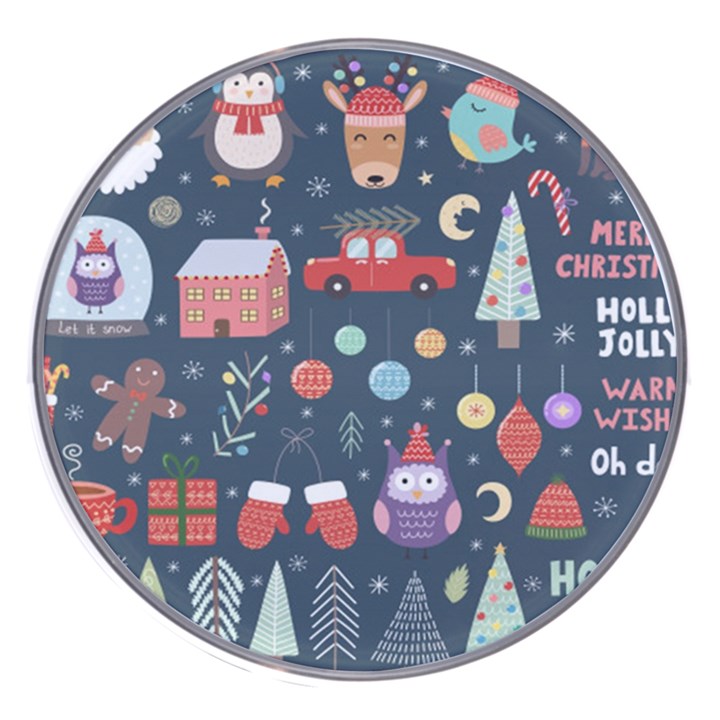 Vector Set Cute Christmas Elements Santa Penguin Deer Bear Fox Owl Trees Snowman Bird Angel More Wireless Fast Charger(White)