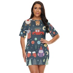 Vector Set Cute Christmas Elements Santa Penguin Deer Bear Fox Owl Trees Snowman Bird Angel More Just Threw It On Dress