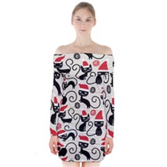 Cute Christmas Seamless Pattern Vector Long Sleeve Off Shoulder Dress