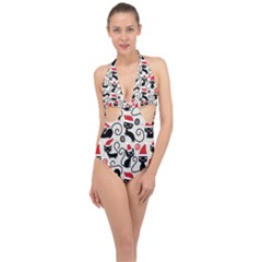 Cute Christmas Seamless Pattern Vector Halter Front Plunge Swimsuit