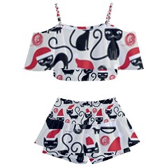 Cute Christmas Seamless Pattern Vector Kids  Off Shoulder Skirt Bikini