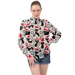 Cute Christmas Seamless Pattern Vector High Neck Long Sleeve Chiffon Top