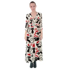 Cute Christmas Seamless Pattern Vector Button Up Maxi Dress