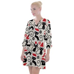 Cute Christmas Seamless Pattern Vector Open Neck Shift Dress