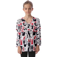 Cute Christmas Seamless Pattern Vector Kids  V Neck Casual Top