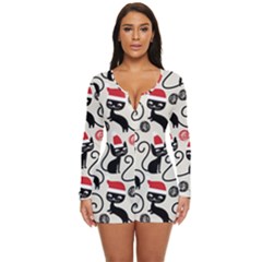 Cute Christmas Seamless Pattern Vector Long Sleeve Boyleg Swimsuit