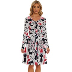 Cute Christmas Seamless Pattern Vector Long Sleeve Dress With Pocket