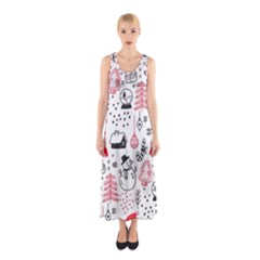 Christmas Themed Seamless Pattern Sleeveless Maxi Dress