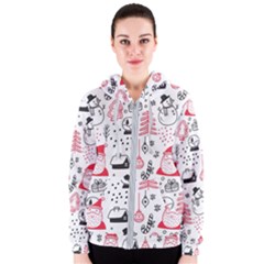 Christmas Themed Seamless Pattern Women s Zipper Hoodie