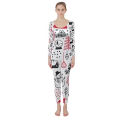 Christmas Themed Seamless Pattern Long Sleeve Catsuit