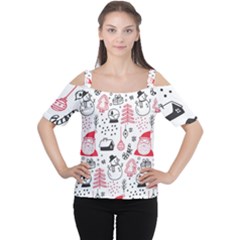 Christmas Themed Seamless Pattern Cutout Shoulder Tee